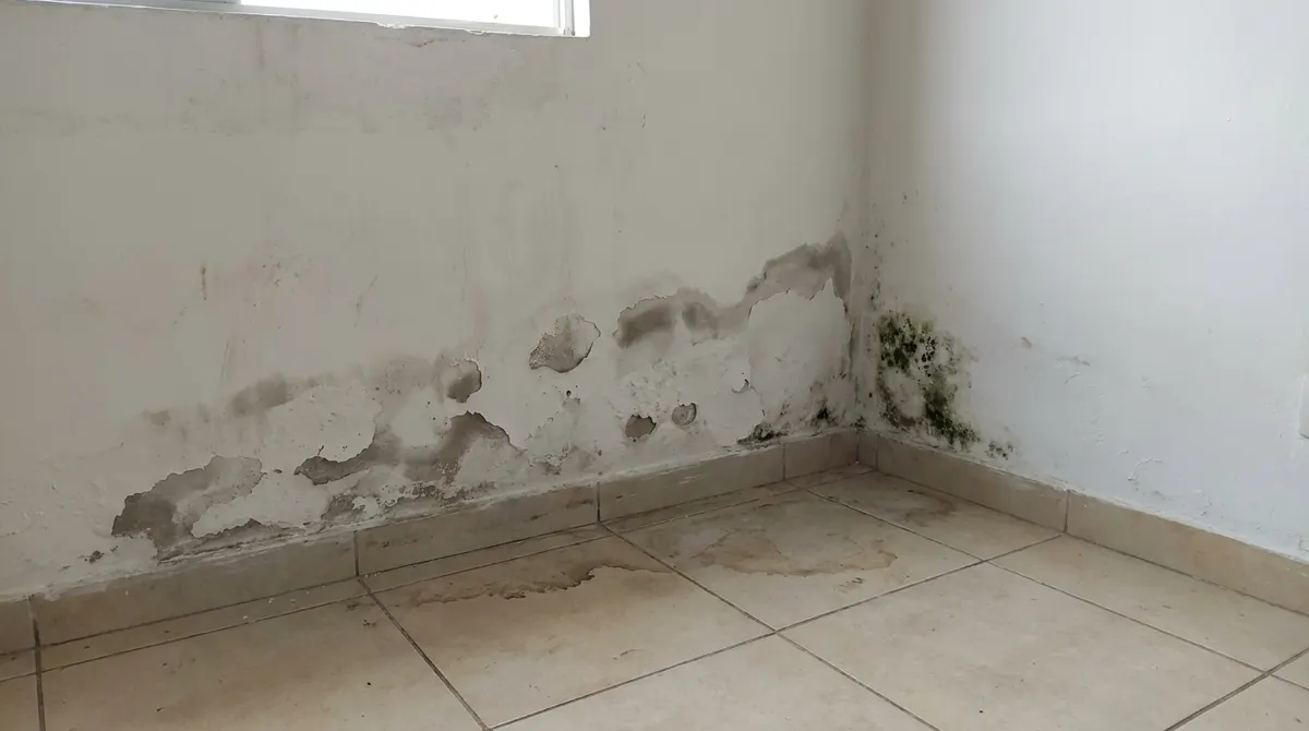 Parede com umidade e infiltração perto do piso